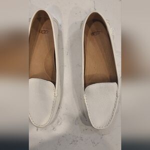 UGG Light Cream Leather Slip-On Loafers for Women